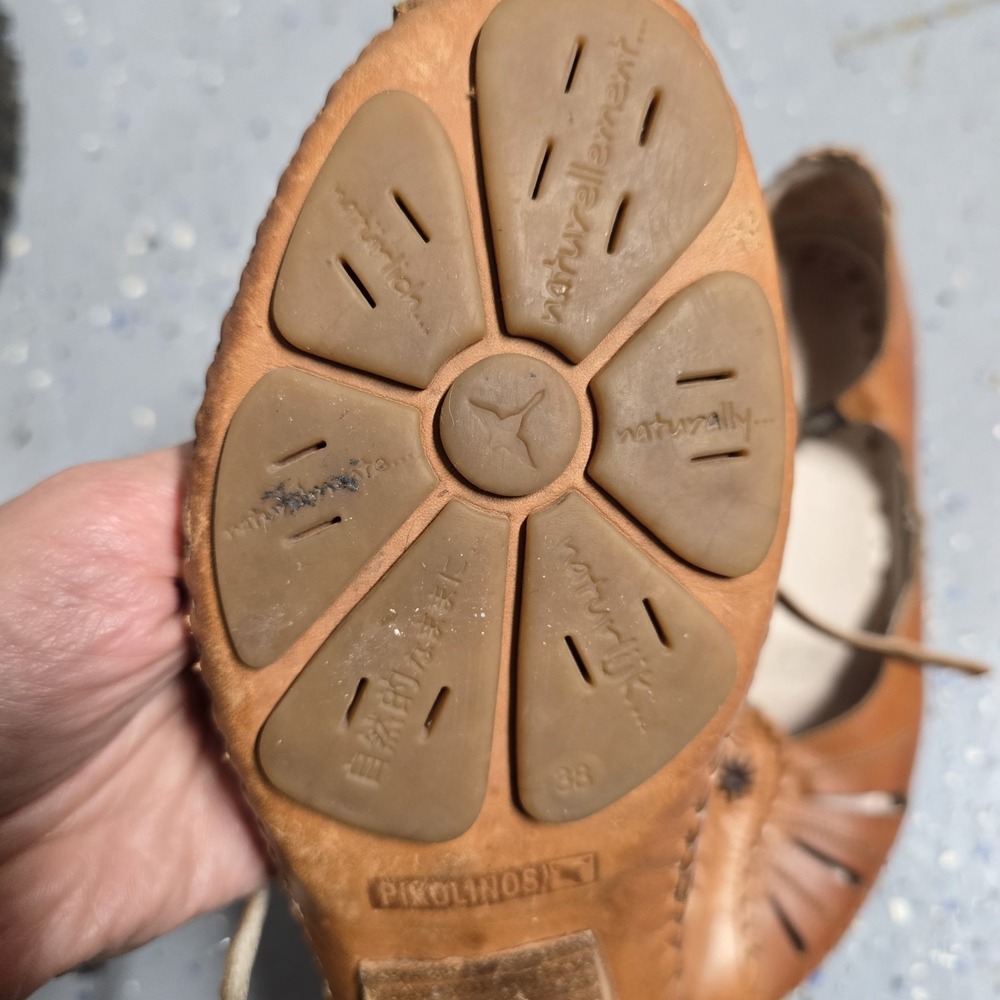 Pikolinos Puerto Vallarta Leather Wedge Mary Jane Cutout Shoes Brown Women Size - Picture 4 of 9